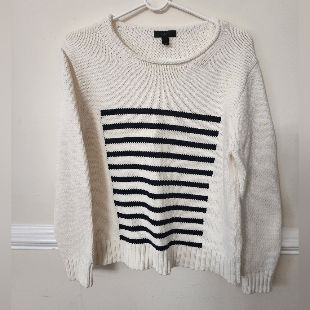 J. Crew striped rollneck cotton sweater Ivory and Navy Womans Size M